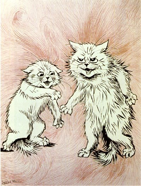 Cats drawn in radiating lines, the air buzzing around them.
